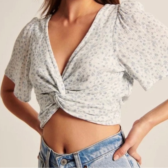 Knot-Front Flutter Sleeve Top | Abercrombie & Fitch - Picture 2 of 6